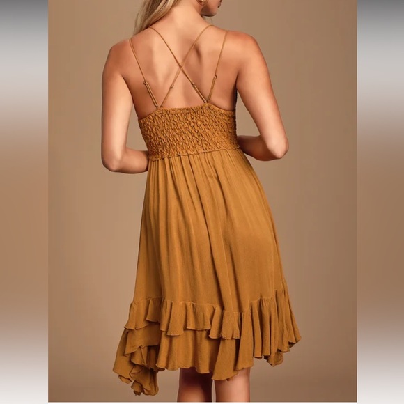 Free People Adella Slip Womens M Mustard Lace Fairy Whimsigoth Lace Dress - Picture 4 of 4